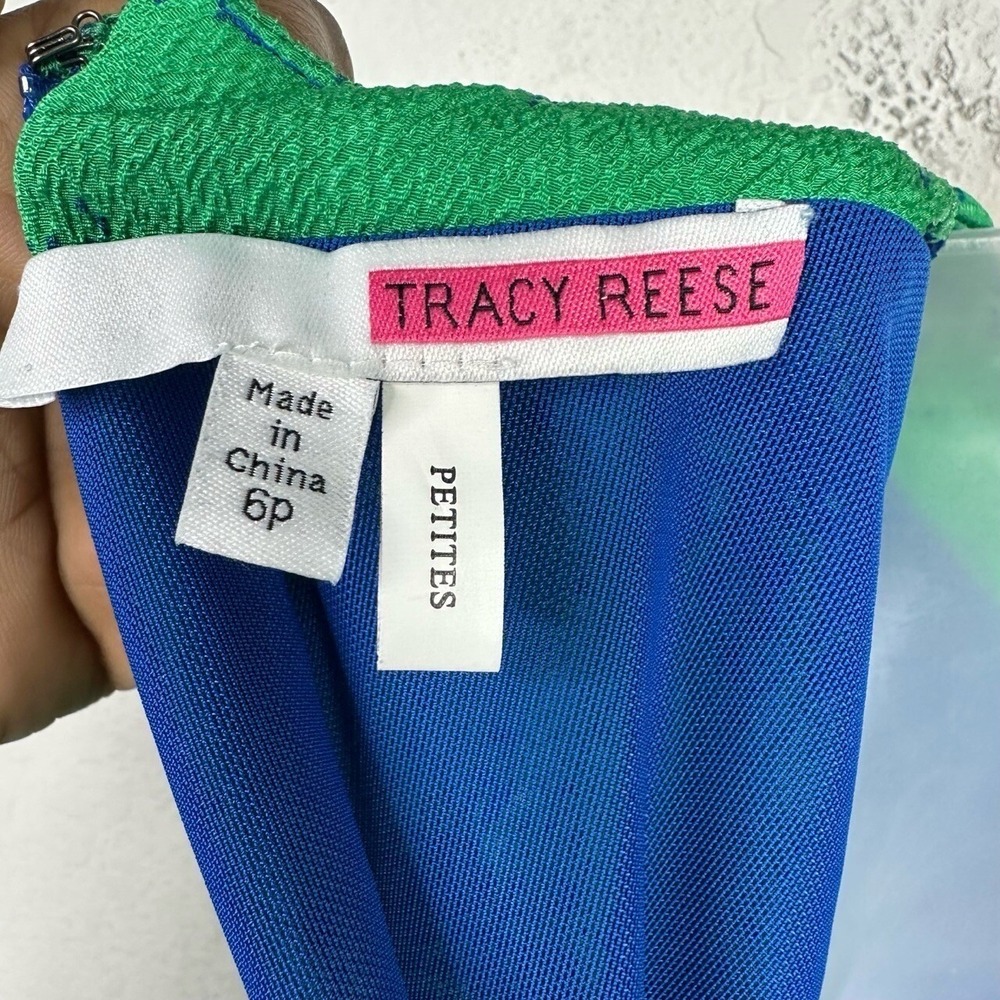 Tracy Reese Dress Womens 6P Green Blue Silk Abstract Ruched Luxury Feminine - Picture 7 of 11
